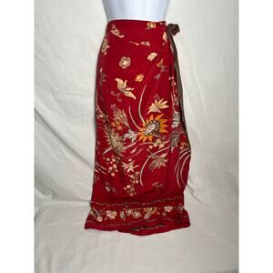 Randolph Duke 100% Silk Red Floral Wrap Maxi Skirt Women’s Size 16 NWT